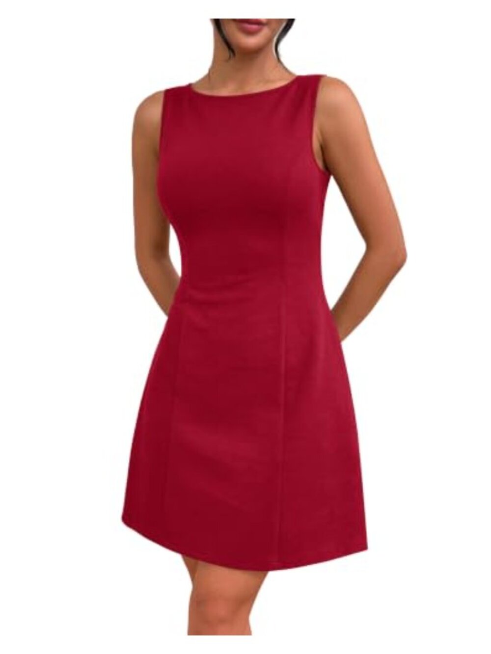 Boat Neck Sleeveless Mini A-Line Dress Tummy Control Cocktail